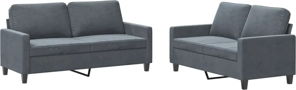 vidaXL Set de canapele cu perne, 2 piese, gri închis, catifea