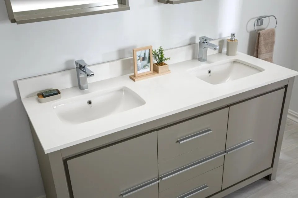Set Mobilier Baie Superior 60, Include Dulap Baza cu Lavoar Dublu și 2 Oglinzi, 150 cm, Gri
