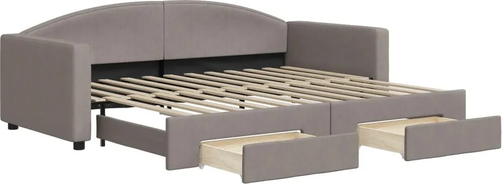 vidaXL Pat de zi cu extensie și sertare, gri taupe, 90x200 cm, textil