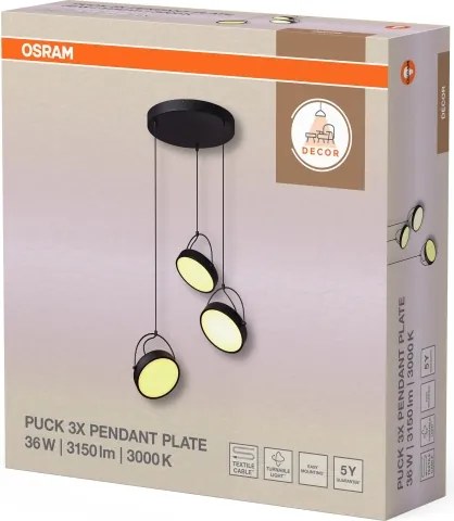 Osram - Pendul LED pe cablu DECOR PUCK 3xLED/12W/230V negru
