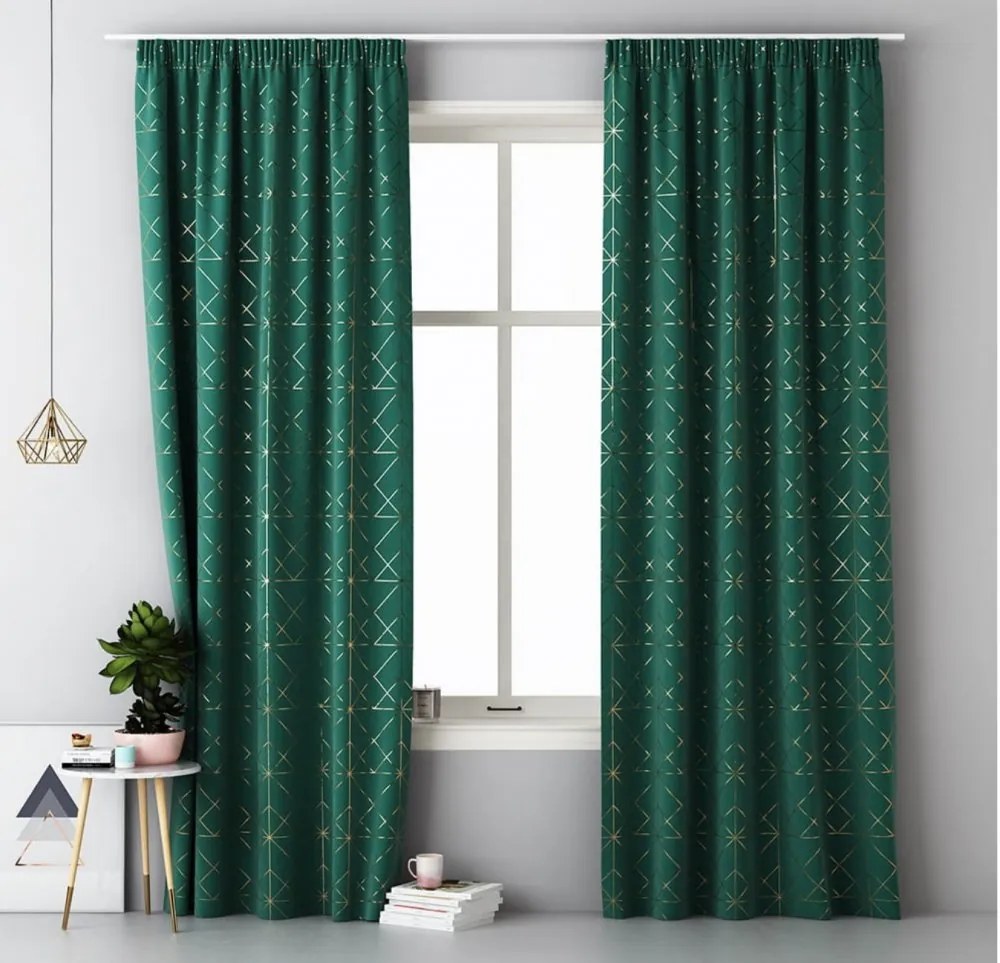 Draperii scandinave culoarea verde smarald cu bandă de încrețire 140 x 280 cm