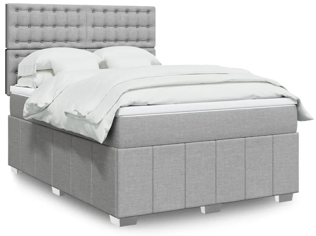 vidaXL Pat continental cu saltea, gri deschis, 160x200 cm, textil