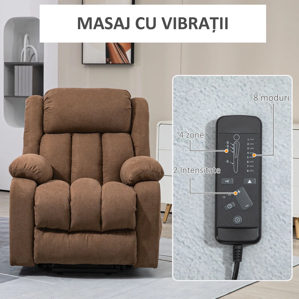 HOMCOM Scaun cu Ridicare și Înclinare, Scaun Tapițat din Material Rezistent pentru Sufragerie cu Telecomandă, 91x93x103 cm, Maro | Aosom Romania