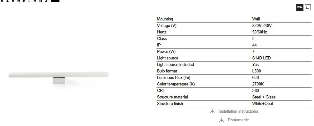 Aplica LED oglinda, tablou IP44 CALMA alb/opal 50cm