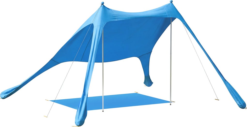 Outsunny Cort Plajă 2-4 Persoane, Saltea, Lopată, Protecție Solară UPF50+, Albastru | Aosom Romania