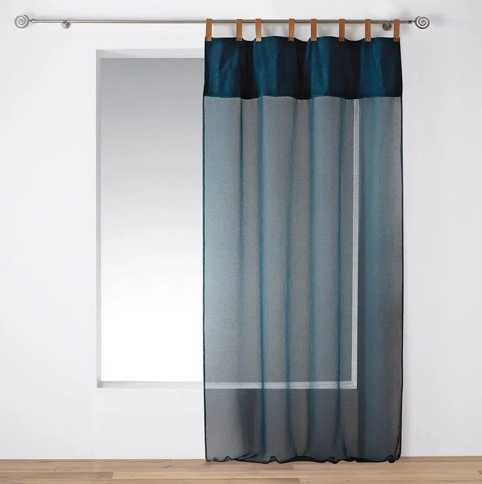 Perdea albastru închisă cu curele din piele MILLERAY 140x240 cm