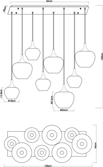 Globo 15548-8HG - Candelabru suspendat pe cablu MAXY 8xE27/40W/230V, cu finisaj cupru