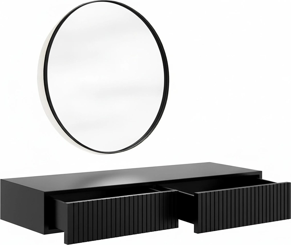 Măsuță de toaletă suspendată cu oglindă neagră Nicole 60 cm - negru mat / negru