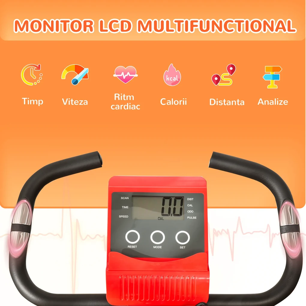 Bicicleta Pliabila HOMCOM 2 in 1, Rezistenta Reglabila pe 8 Nivele, Ecran LCD, 97x51x115cm, Rosu | Aosom Romania