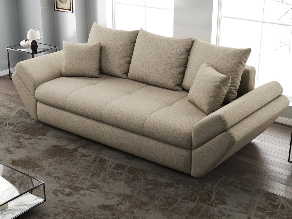Canapea extensibilă dumonde cu ladă de depozitare si sezut confortabil din spuma high-density, Loana Enjoy Camel 250x100 cm