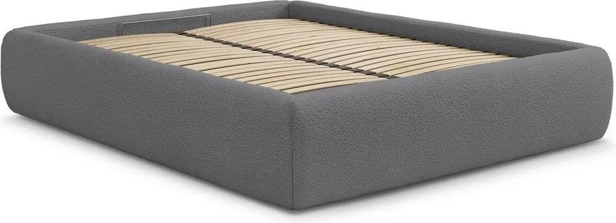 Pat matrimonial gri închis tapițat cu spațiu de depozitare/fără tăblie cu somieră 160x200 cm Inera – Bobochic Paris