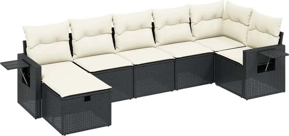 vidaXL Set canapele de grădină cu perne, 7 piese, negru, poliratan