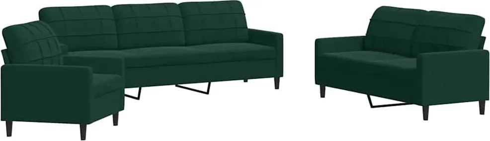 vidaXL Set de canapele cu perne, 3 piese, verde închis, catifea