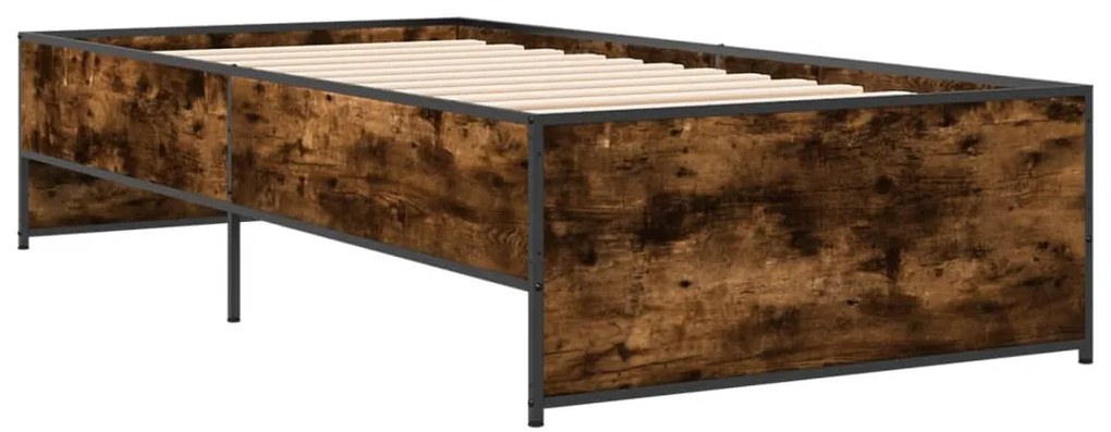 vidaXL Cadru de pat, stejar fumuriu 100x200 cm lemn prelucrat și metal