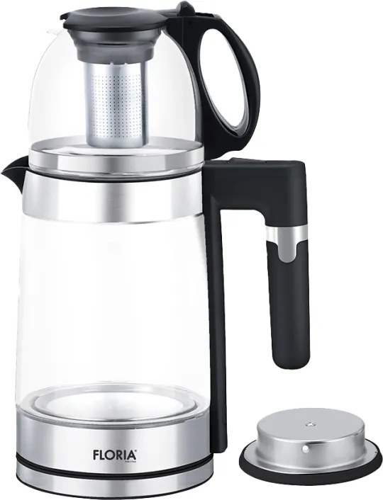Set fierbator electric+ceainic Floria ZLN1757 cu infuzor pentru ceai, Putere 1500W, Capacitate 1.8L+1.2L, Sticla