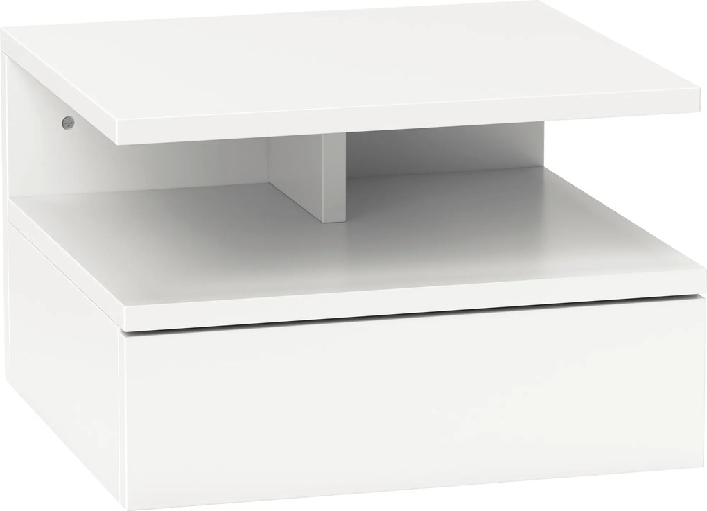 HOMCOM Noptieră Suspendată cu Sertar și Raft Superior din Lemn, 35x32x22,5 cm, Alb | Aosom Romania