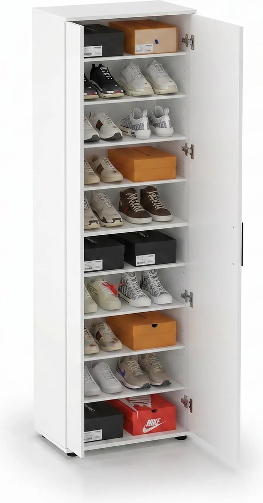 Pantofar Adore Porto, 2 usi reversibile cu oglinda, 10 rafturi, capacitate 28 perechi, Alb - Natur, 60x187x36 cm