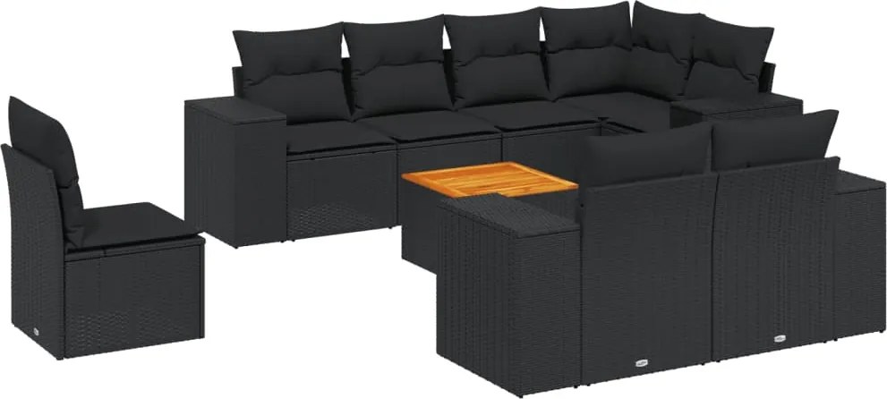vidaXL Set mobilier de grădină cu perne, 9 piese, negru, poliratan