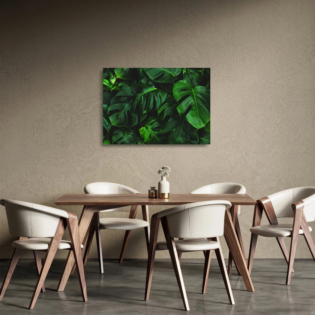 Tablou pe sticlă cu frunze Monstery (70x50 cm)
