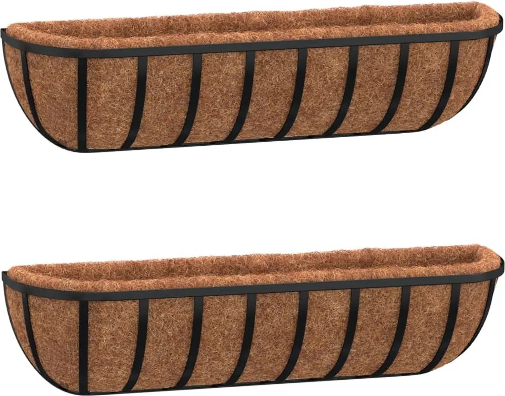 vidaXL Jgheab perete 2 buc. căptușeală cocos, negru, 76x21x16 cm, oțel