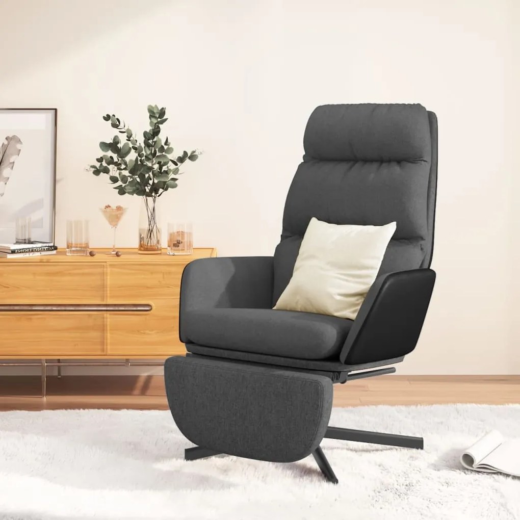 3097557 vidaXL Scaun de relaxare cu taburet, gri închis, material textil