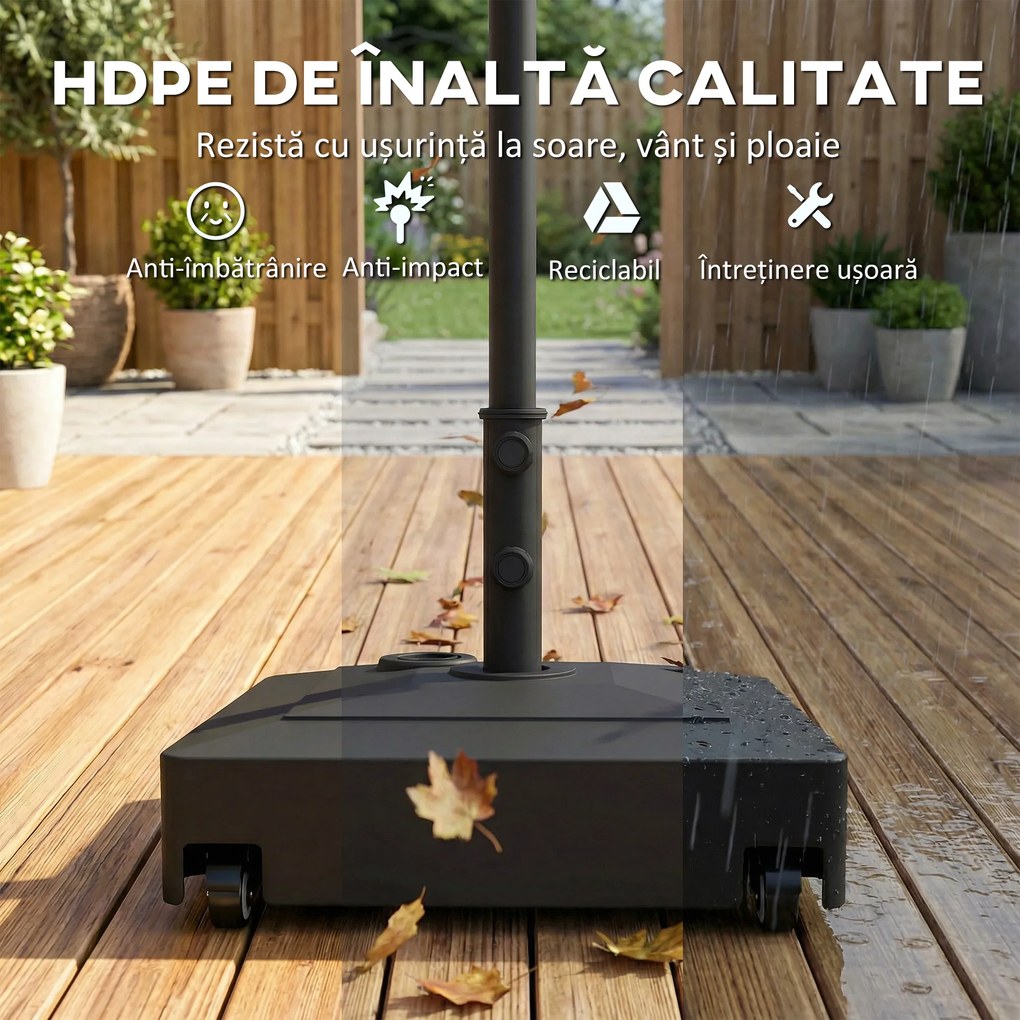 Outsunny Bază Umbrelă cu Roți și Frâne, cu Apă 40kg/Nisip 61kg, pentru Stâlpi de Ø35/38/48mm, Negru | Aosom Romania