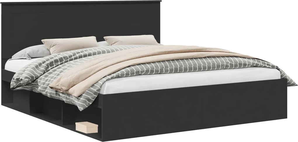 vidaXL Cadru de pat cu headboard Negru 180 x 200 cm Lemn de pin masiv