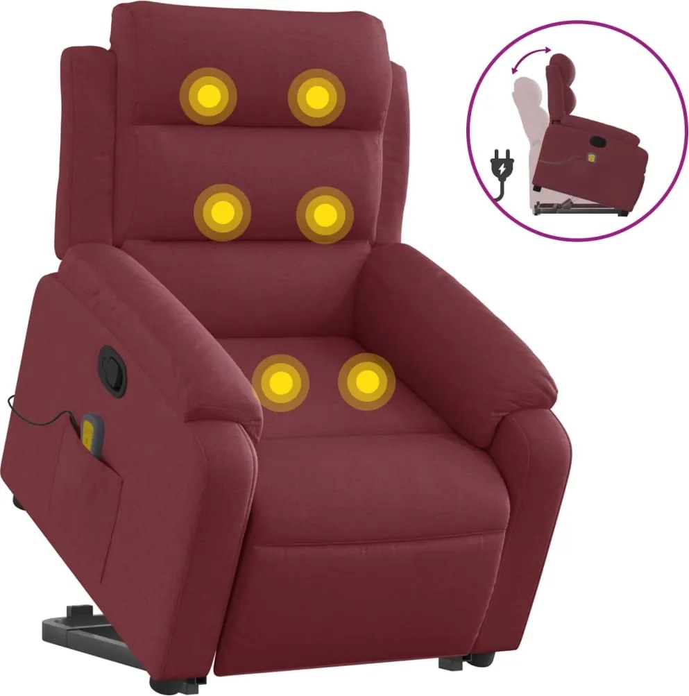 vidaXL Fotoliu rabatabil de masaj cu ridicare, roșu vin, textil