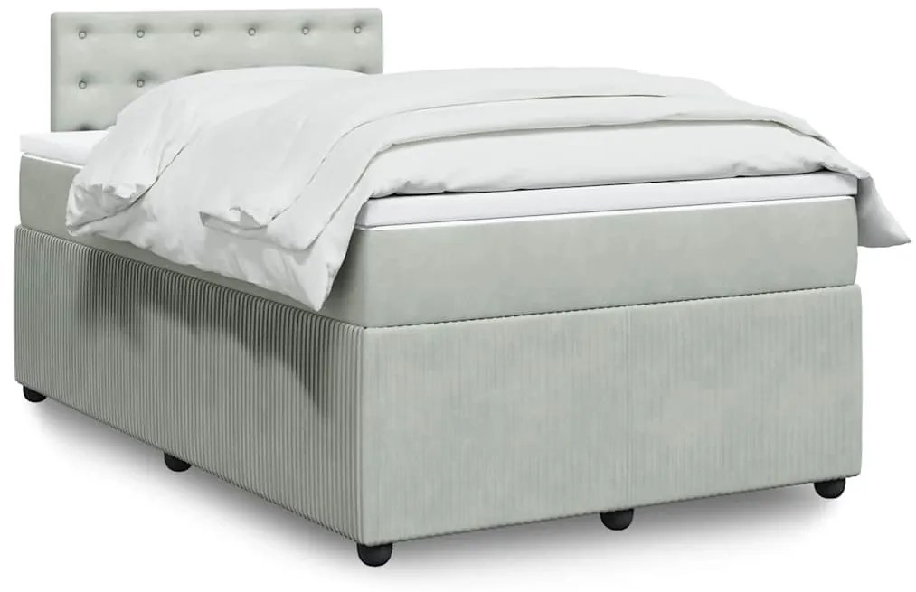 vidaXL Pat box spring cu saltea, gri deschis, 120x190 cm, catifea