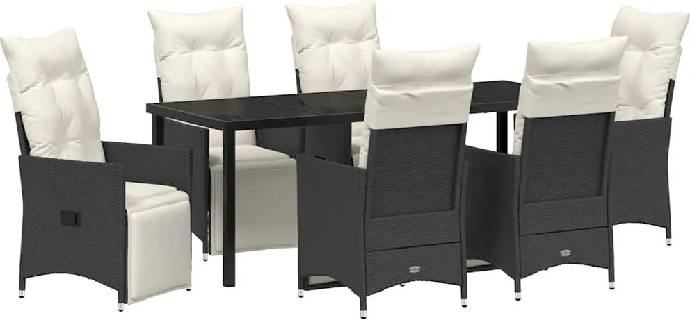 vidaXL Set de masă pentru grădină cu pernă 7 pcs Negru poliratan