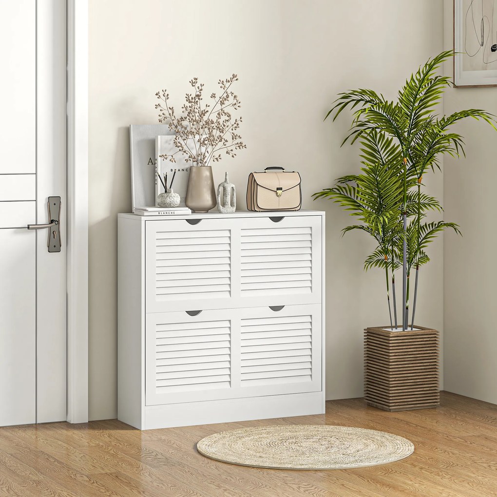 Dulap Ingust pentru Pantofi, Dulap Ingust pentru Depozitarea Pantofilor cu 2 Usi Rabatabile 81,5x25x83cm HOMCOM | Aosom Romania