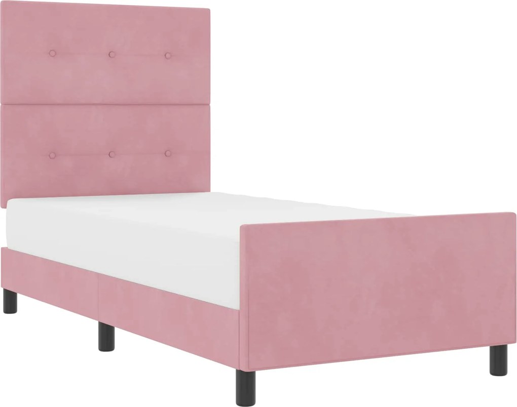 vidaXL Pat cu arcuri cu headboard Roz 90 x 200 cm Catifea
