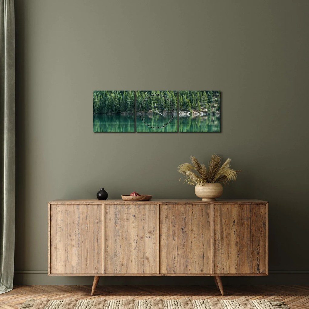 Tablou - Coniferi lângă lac (cu ceas) (90x30 cm)