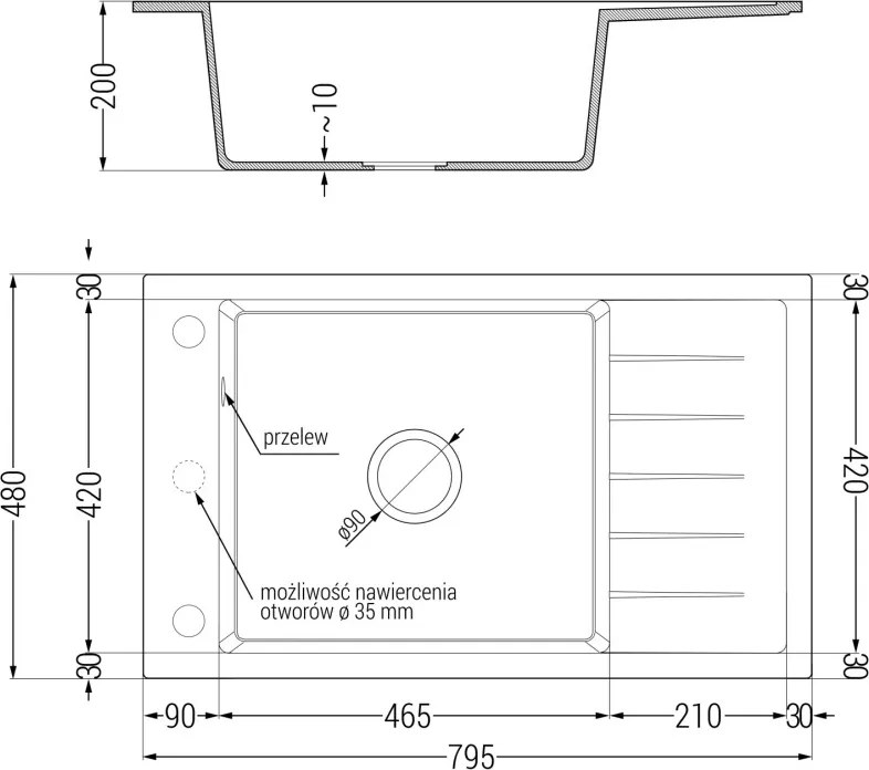 Mexen Elias chiuvetă de bucătărie din granit cu 1 compartiment și scurgător 795 x 480 mm, bej, sifon cromat - 6511791005-69
