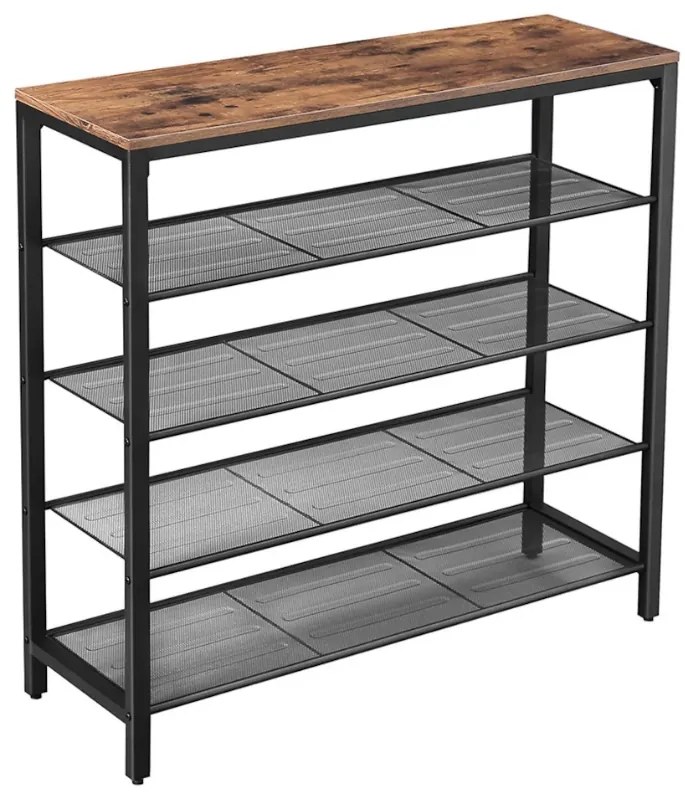Suport incaltaminte TAYLOR maro cu structura neagra 100x92,5 cm, 4 rafturi