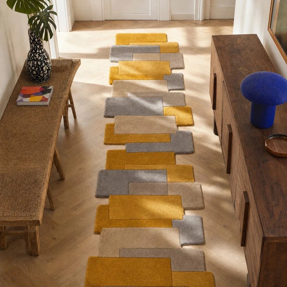 Covor tip traversă din lână Flair Rugs Collage, 60x230 cm, galben-bej