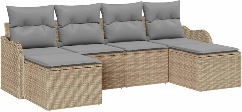 vidaXL Set de canapele pentru grădină cu pernă 6 pcs Bej Rattan poli