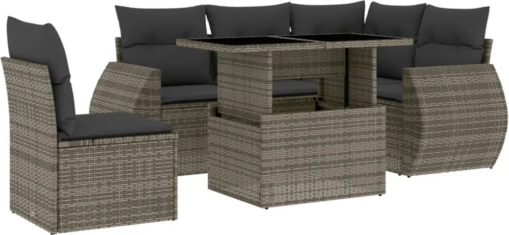 vidaXL Set mobilier grădină cu perne, 6 piese, gri, poliratan