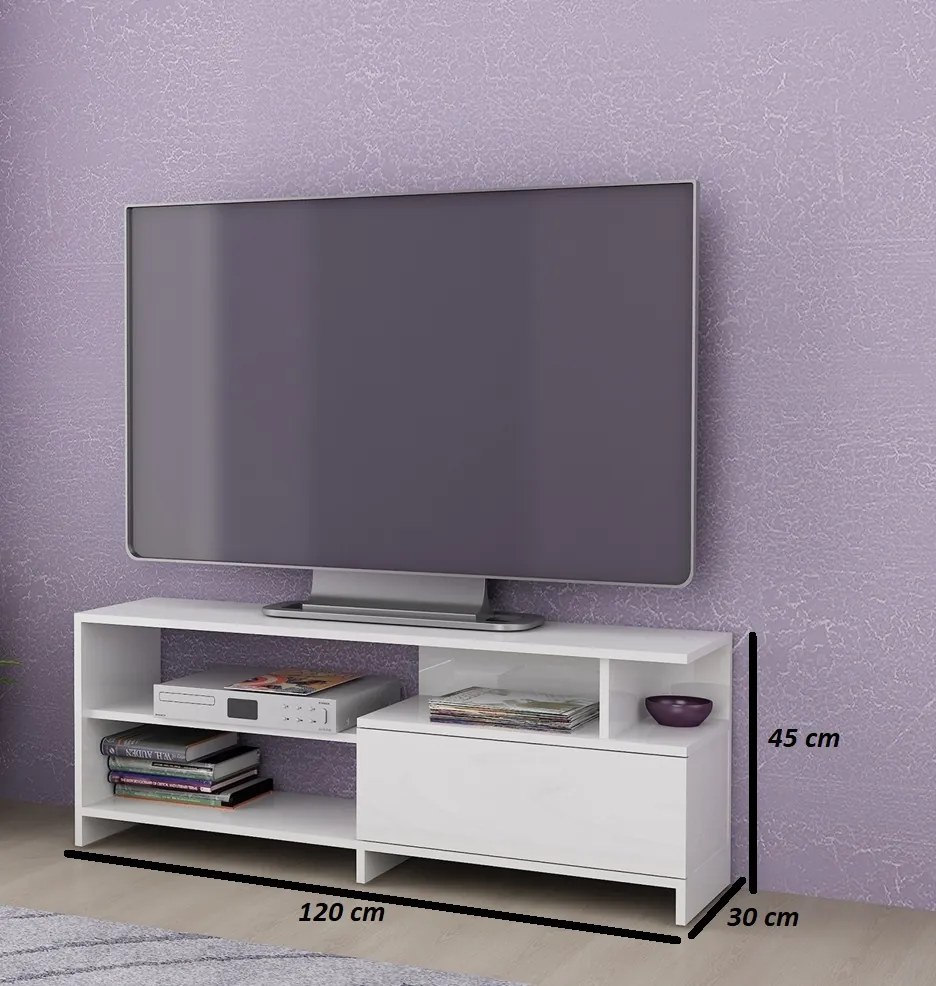 Comoda tv, alb lucios, 120x45x30 cm