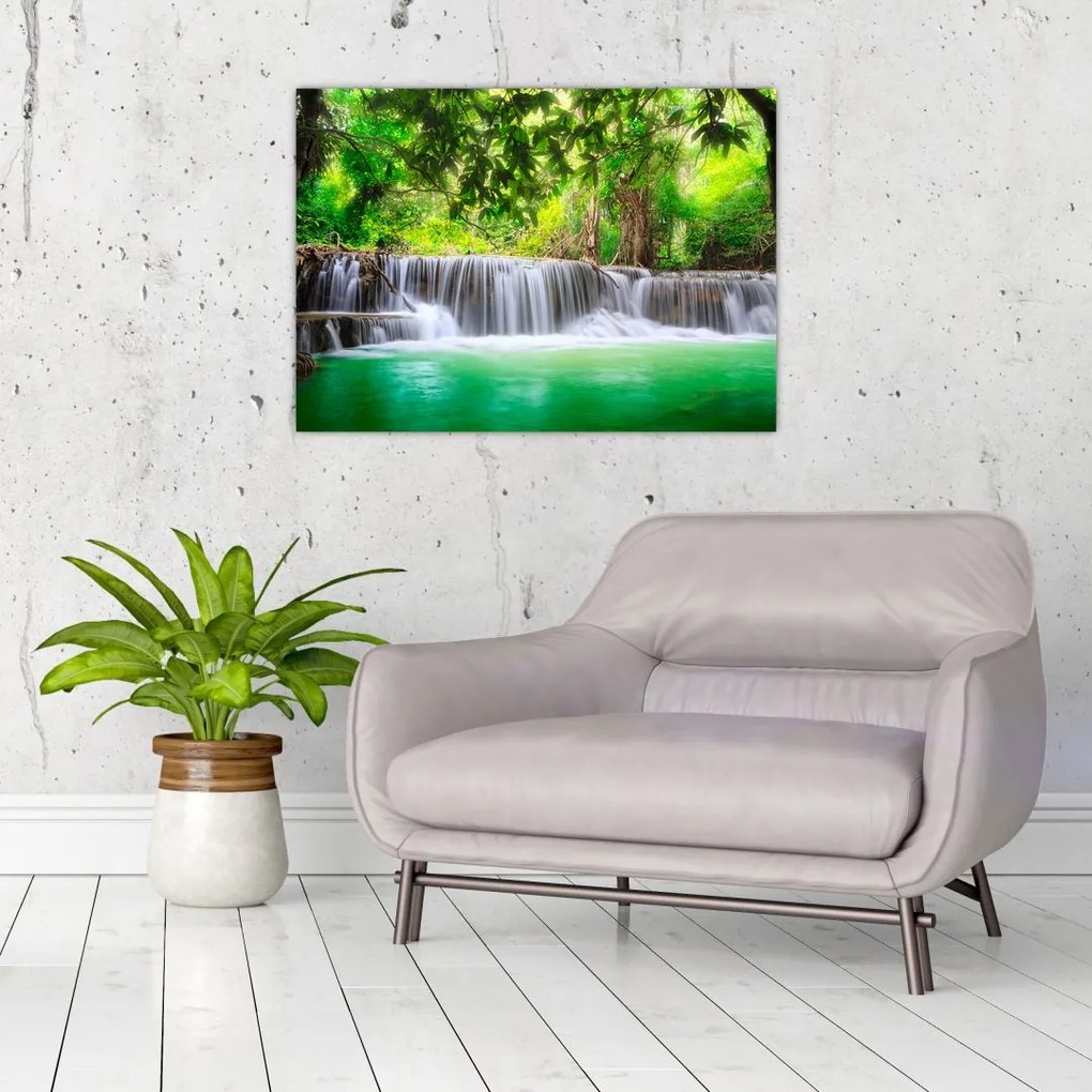 Tablou pe sticlă - cascada din Kanchanaburi, Thailanda (70x50 cm)