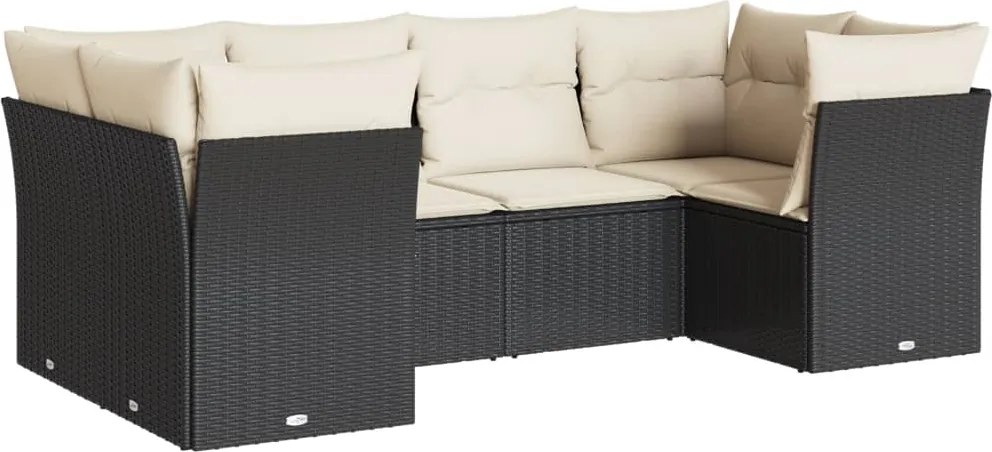 vidaXL Set mobilier de grădină cu perne, 6 piese, negru, poliratan
