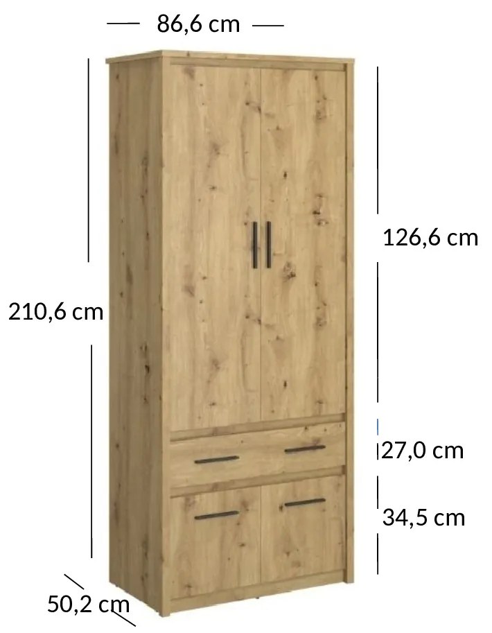 Dulap de haine Andra 4D1S/40 (Stejar artisan). 1052752