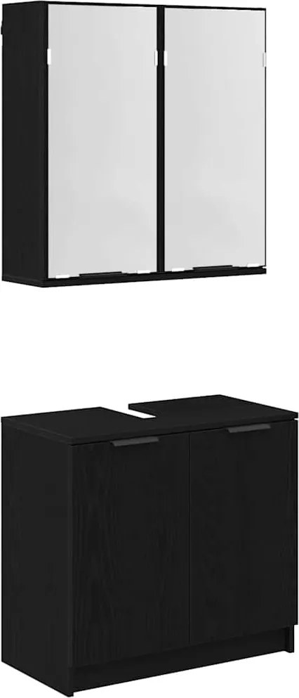 vidaXL Set dulap baie cu raft cu ușă 2 pcs Stejar Negru Lemn compozit