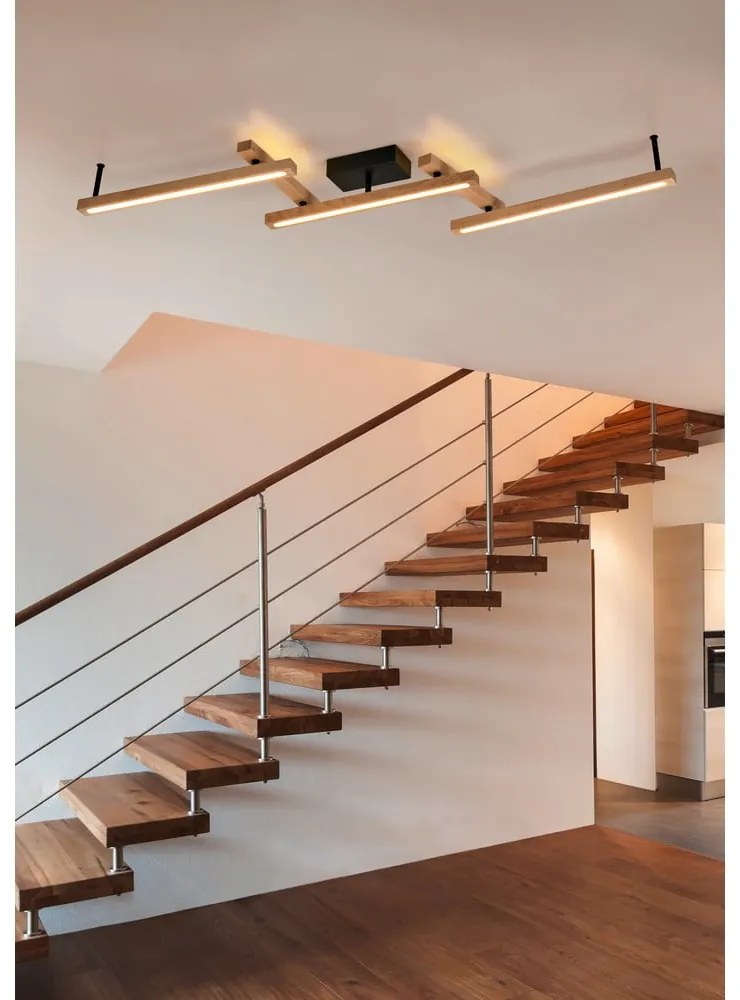 Plafonieră neagră/în culoare naturală LED cu control prin telecomandă 10x180 cm Bellari – Trio