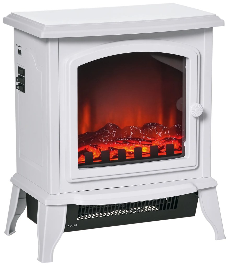 HOMCOM Șemineu decorativ cu Termostat Reglabil și Protecție la Supraîncălzire pentru Camere 20-25 m² 36,5x24x45,5 cm Alb | Aosom Romania
