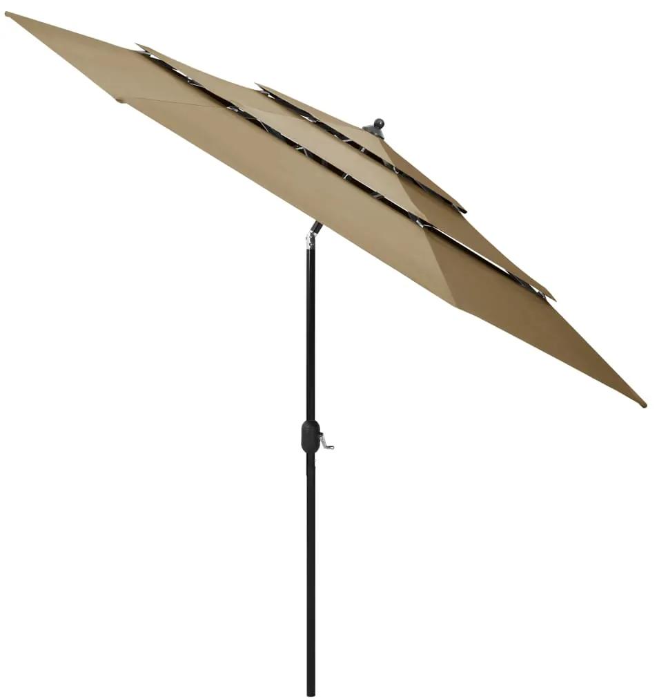Umbrela de soare 3 niveluri, stalp aluminiu, gri taupe, 3 m Gri taupe, 3 m