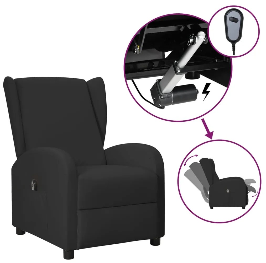 3098949 vidaXL Fotoliu electric rabatabil spătar aripi, negru, piele ecologică
