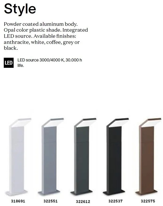 Stalp LED Exterior, Cafeniu, Protectie IP54, Style pt h100 3000k