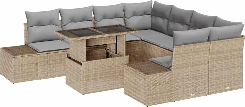 vidaXL Set de canapele pentru grădină 9 pcs Beige și gri deschis
