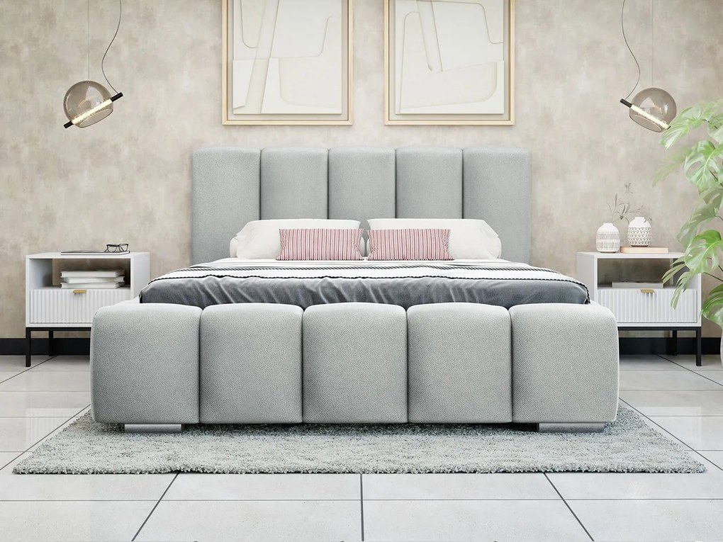 Pat matrimonial 140 cm Leskana (Gri) (cu somieră) (cu sp. depozitare). Promo -17%. 1104150